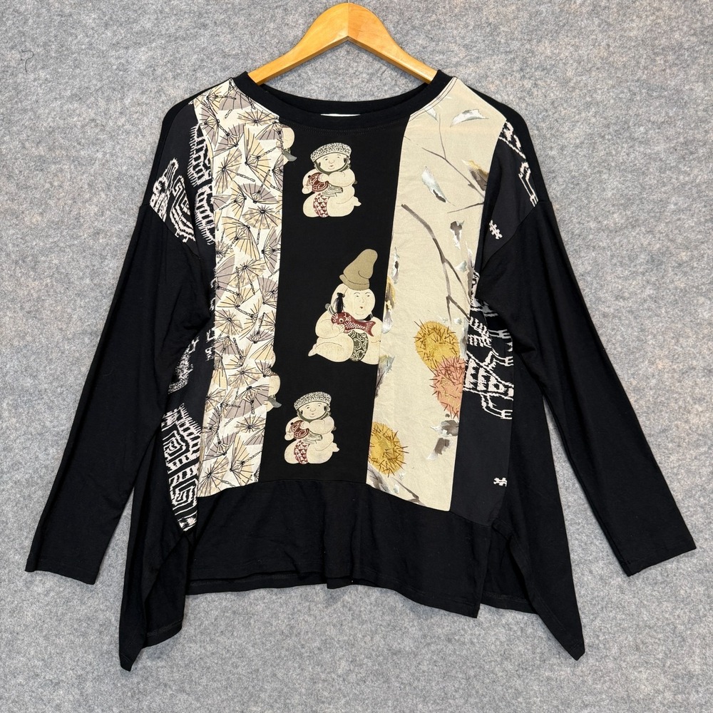 VTG Harari Silk Blend Oriental Top Blouse Womens Medium Japanese Art Tunic